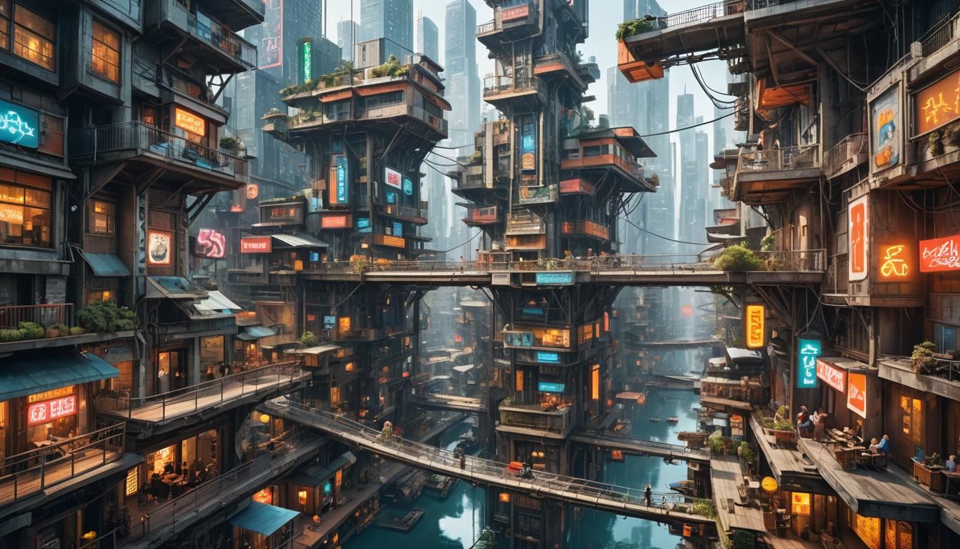 Futuristic Vertical City with Suspended Bridges