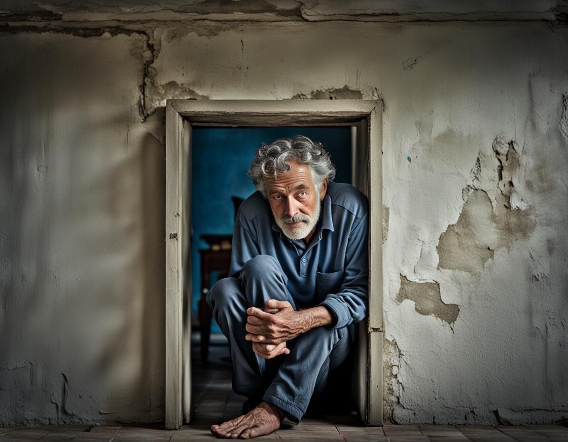 Defying Gravity: Portrait of a Man in Surreal Pose