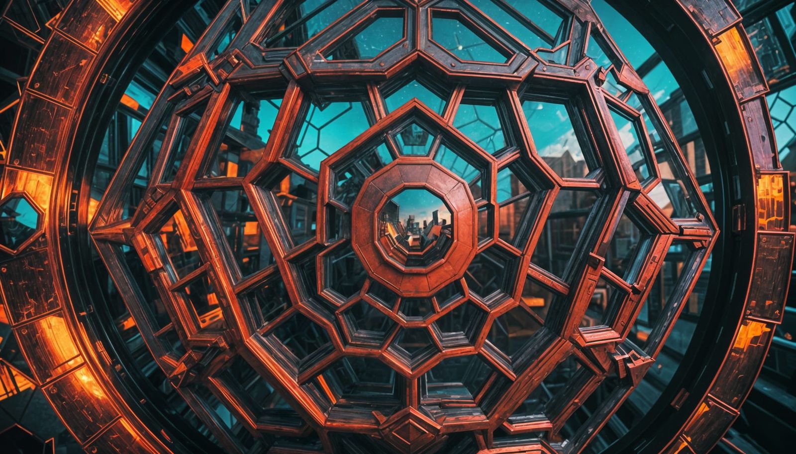 Ominous Hexagon Door Design in Vibrant 3D HDR