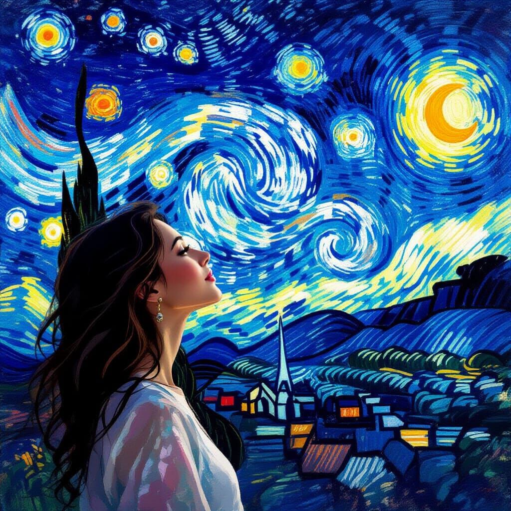 Celestial Night Sky with Swirling Stars