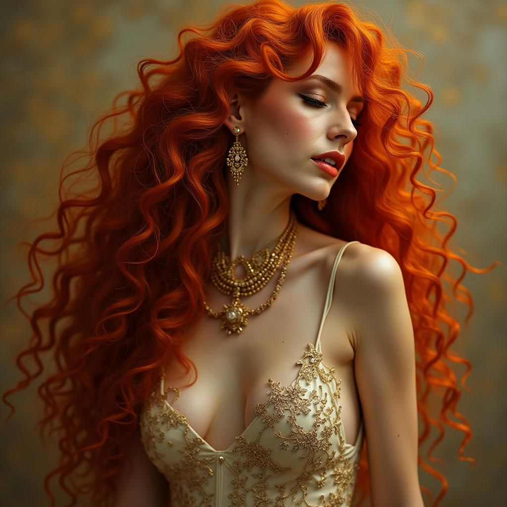Red-Haired Woman in Pre-Raphaelite Style