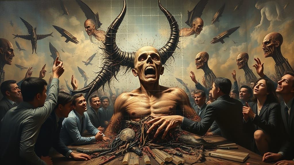 Demonic Dismantling of Individuality in a Surreal Nightmare