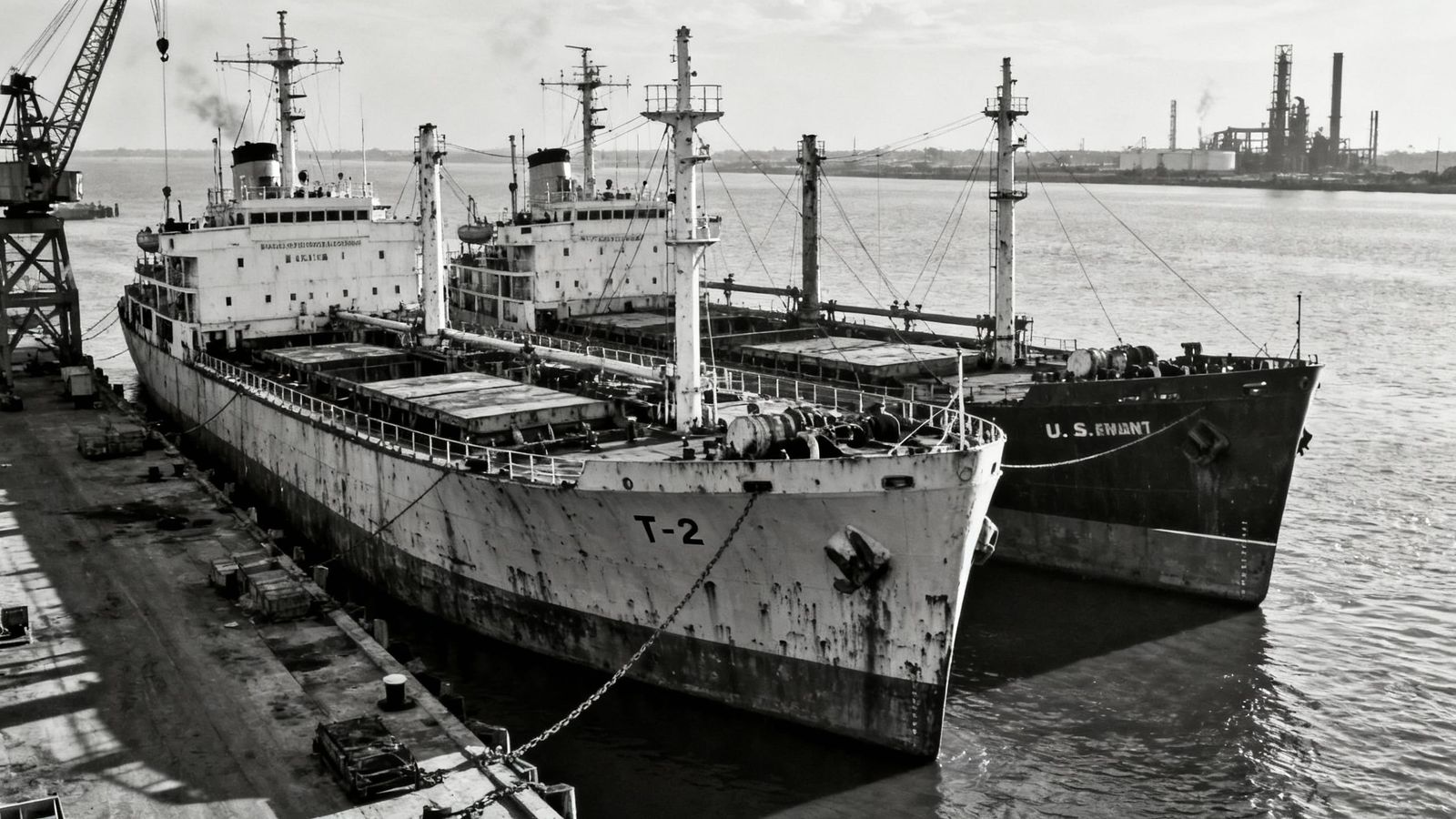 Mid-20th Century U.S. Merchant Fleet Docked in Texas Port
