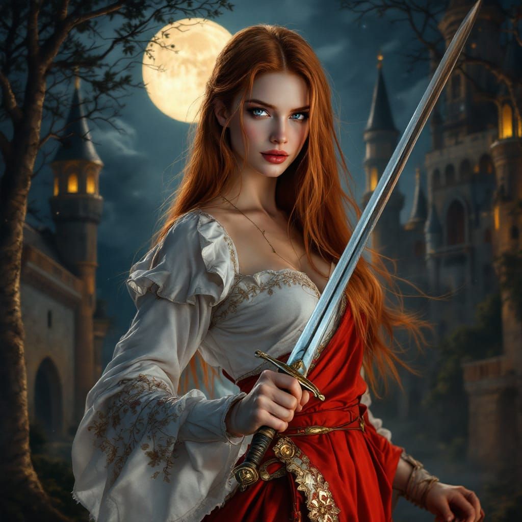 Redhead Vampire Fencer in Art Nouveau Style