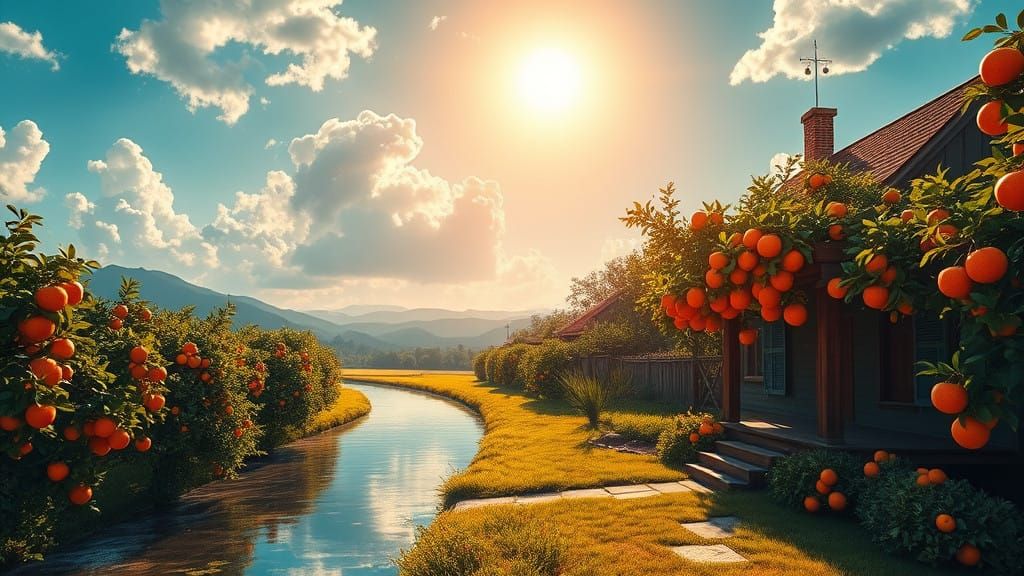 Enchanted Orange Grove Paradise in Vibrant Colors