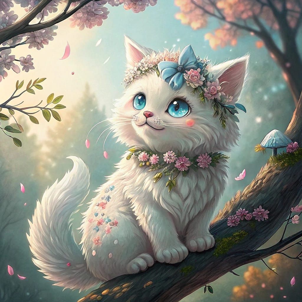 Whimsical Floral Feline Enchantress