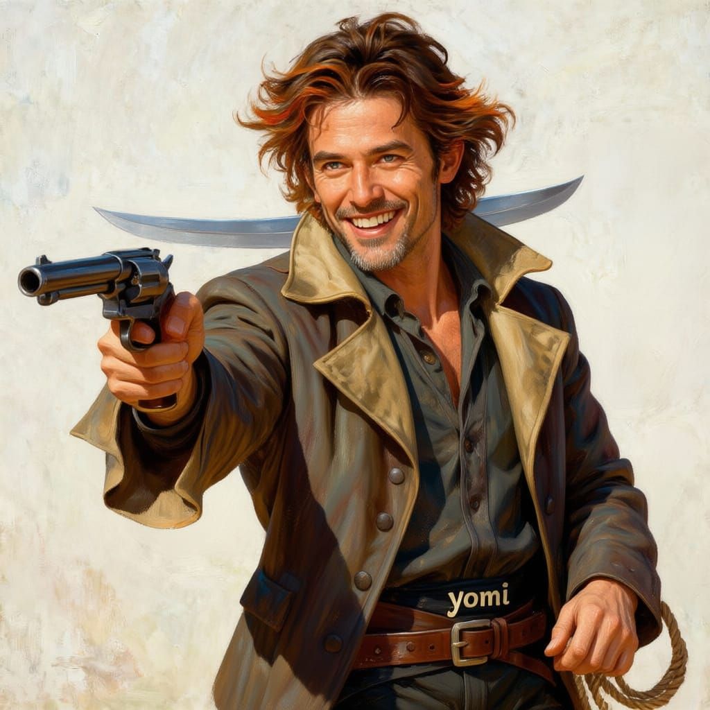 Cowboy with Katana and Lasso in Exaggerated Perspective