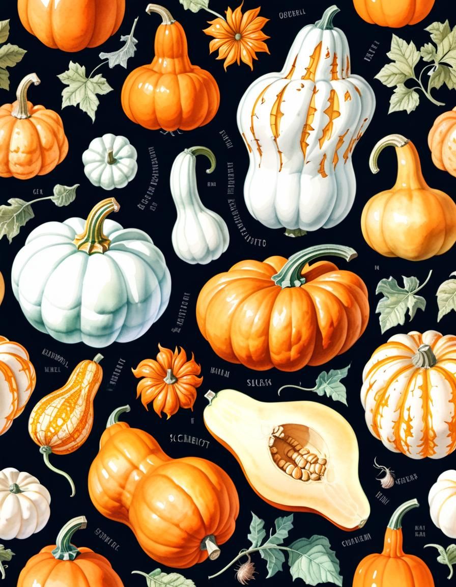 Botanical Ink Drawing of Magical Gourds