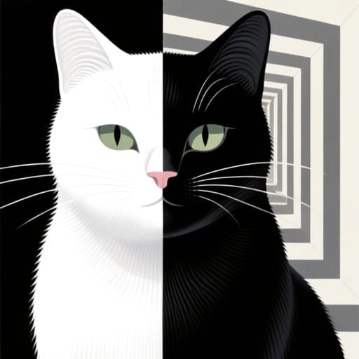 Stylized Split-Fur Cat Inspired by Escher