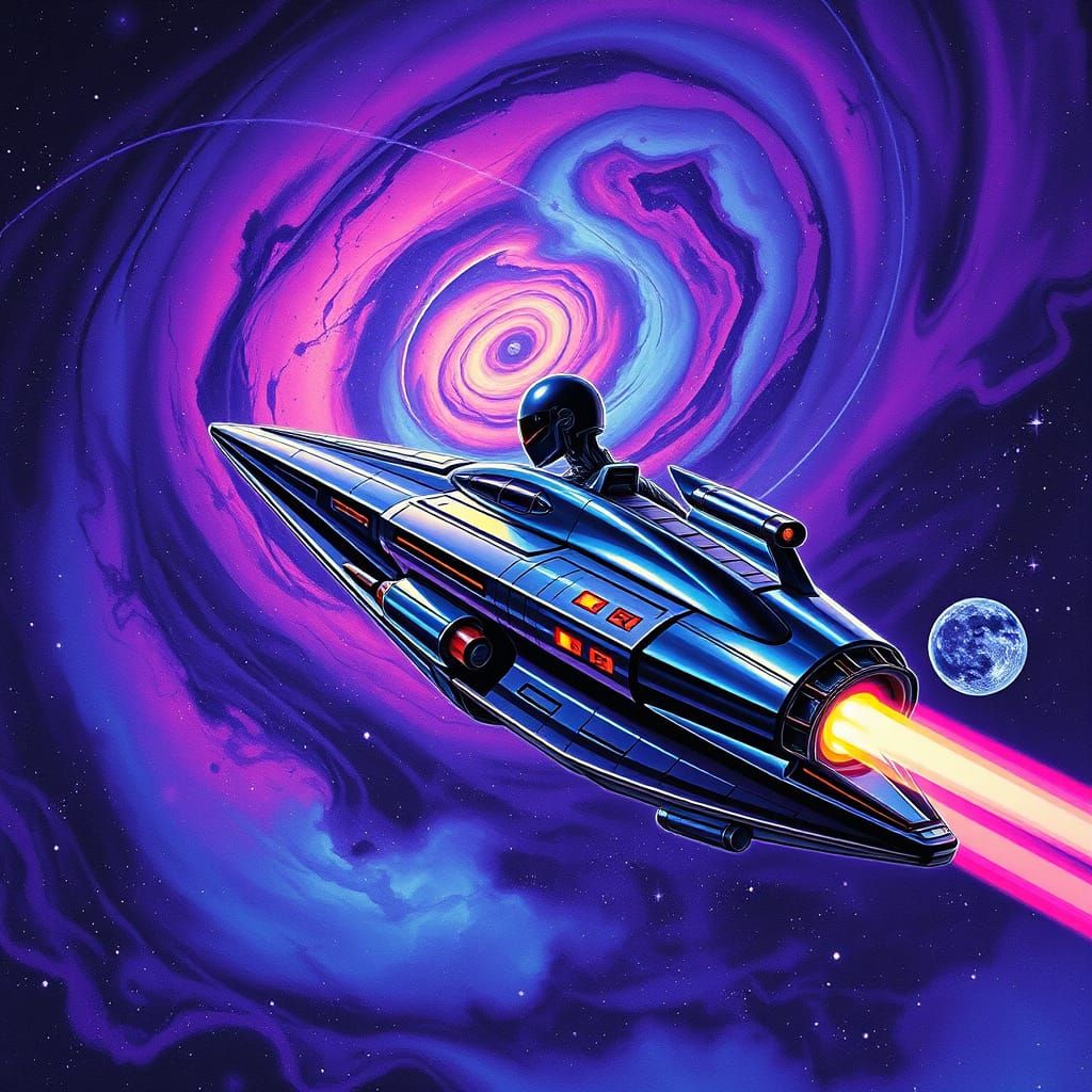 Futuristic Galaxy Invader Soaring Through Starry Night