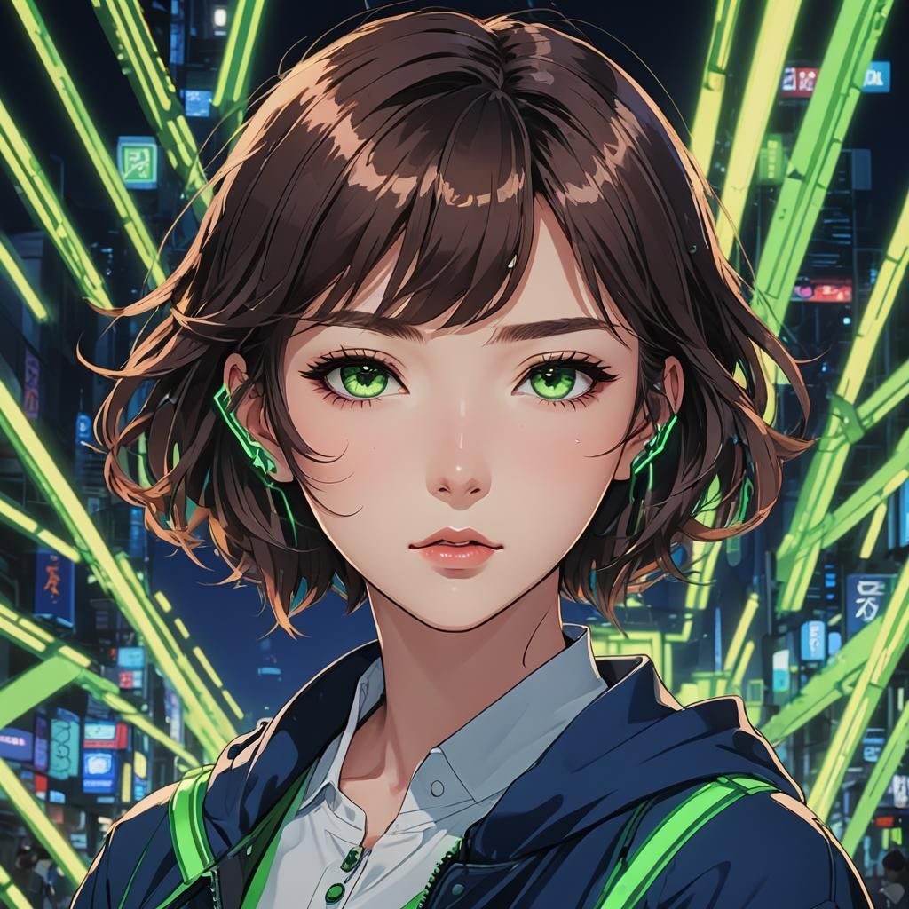 Anime Girl with Neon Blue Lighting