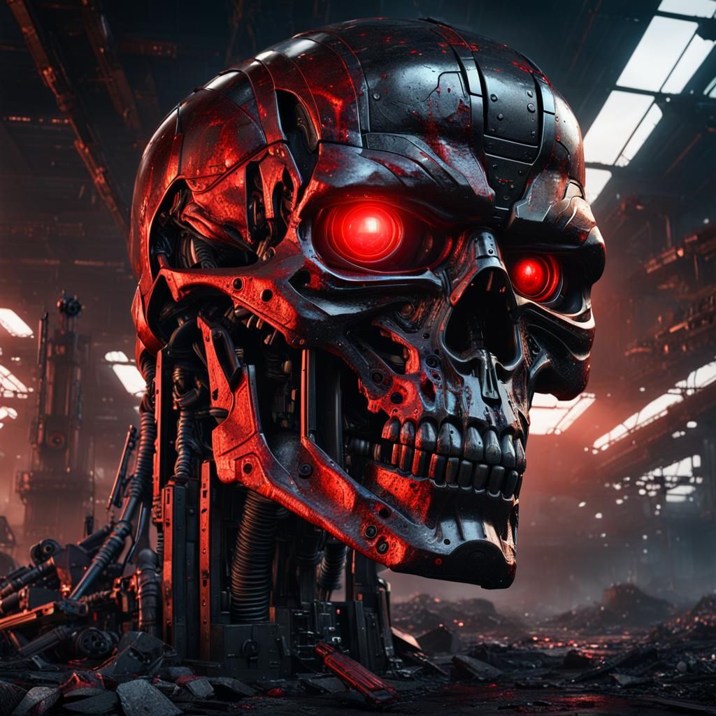 Futuristic Terminator in Hyperreal Post-Apocalyptic Scene