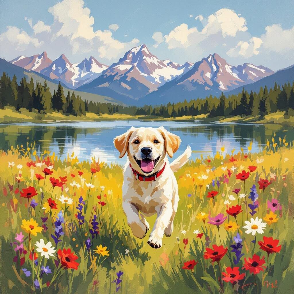 Labrador Runs Through Colorado Wildflower Meadow