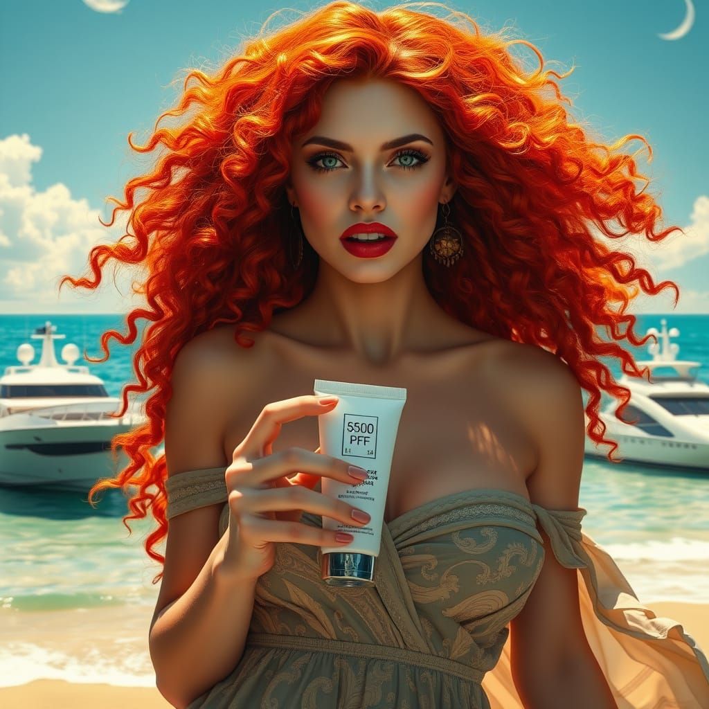 Vampire Woman on Sunny Beach in Art Nouveau Style