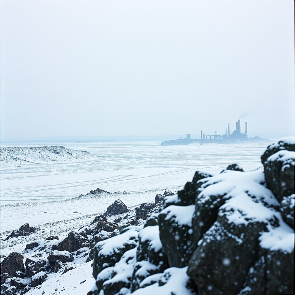 Snowy Industrial Landscape in Cinematic Style