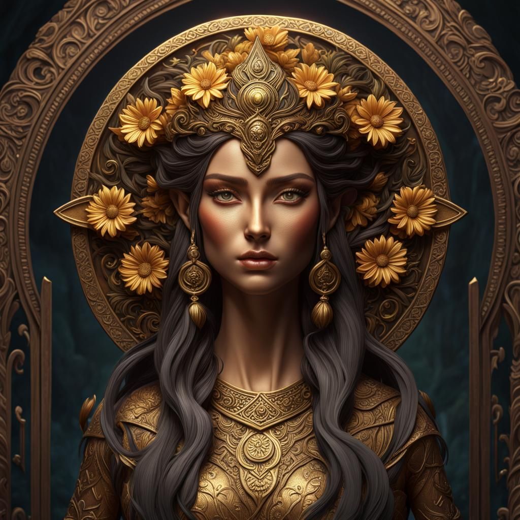 Elven Coin: Bronze Engraving in Fantasy Art Style