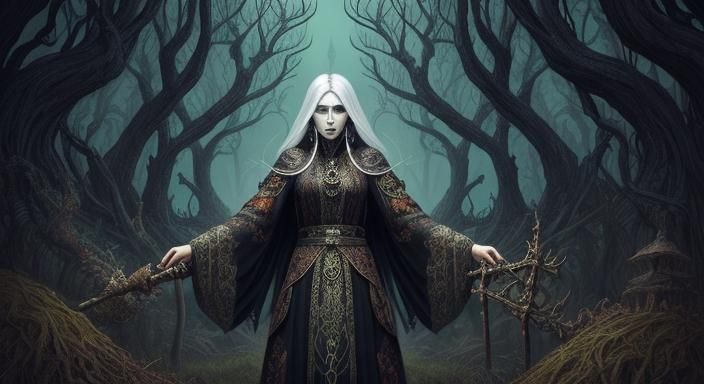 Surreal Baba Yaga in Mystical Forest