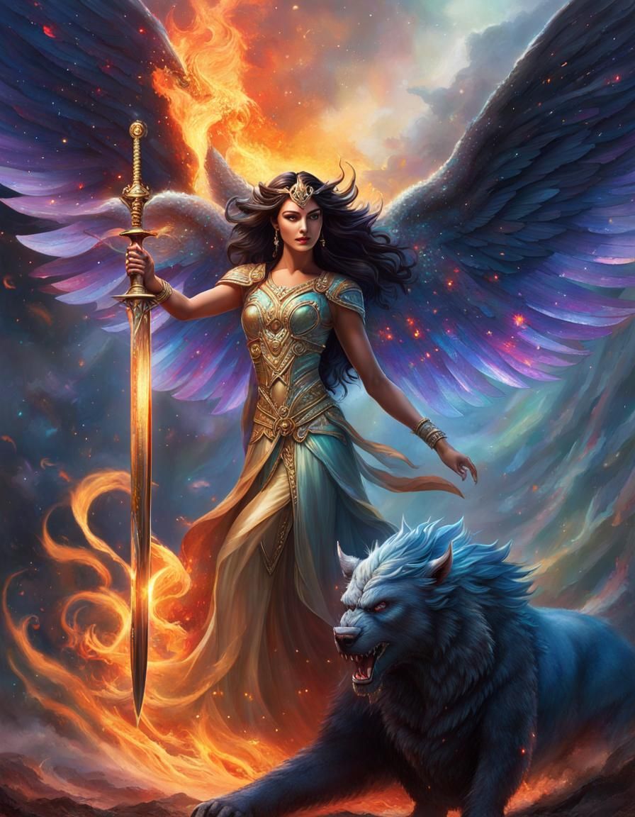 Winged Goddess of Night in Iridescent Glory