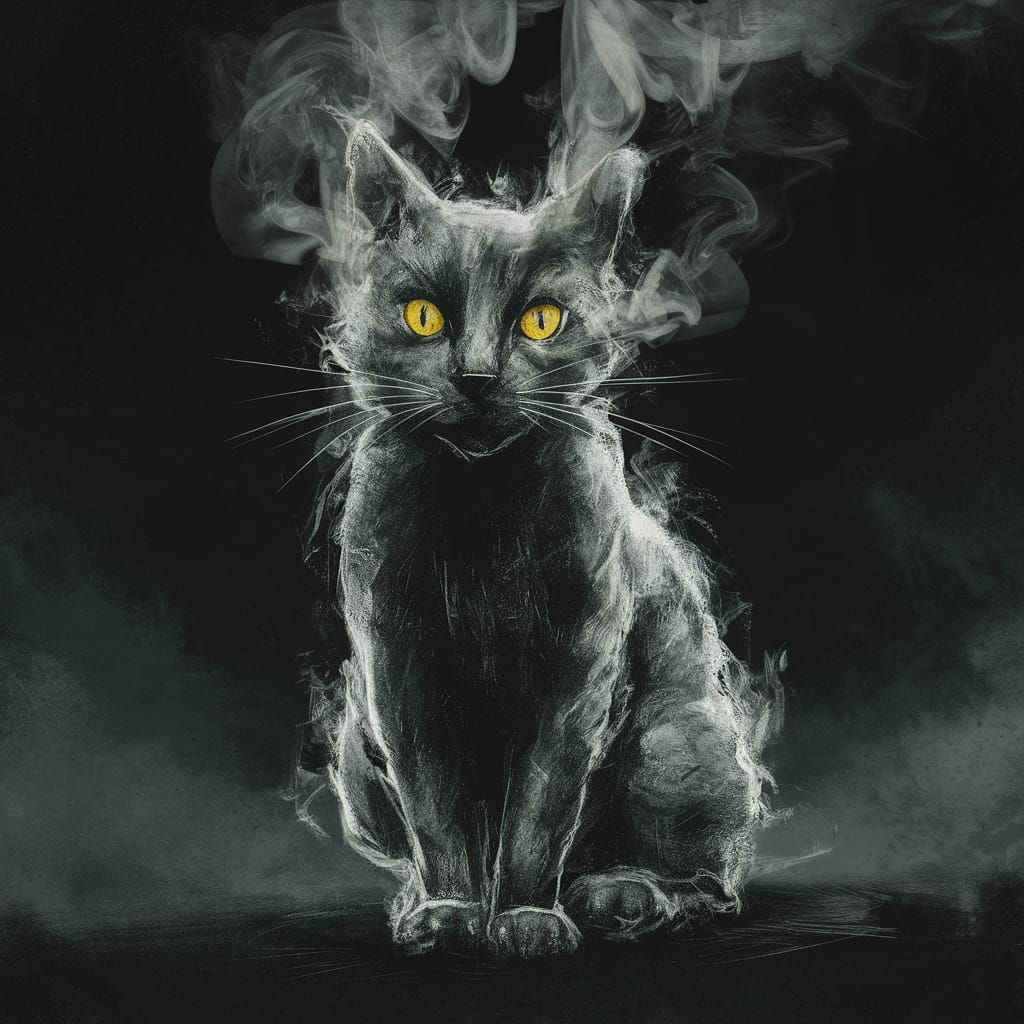 Ethereal Smoke Cat with Yellow Eyes Illustration