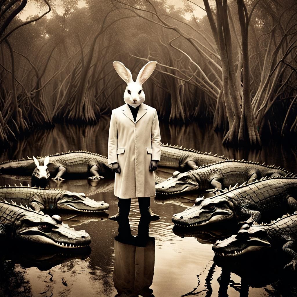 Vintage Photo: White Rabbit in Alligator Swamp
