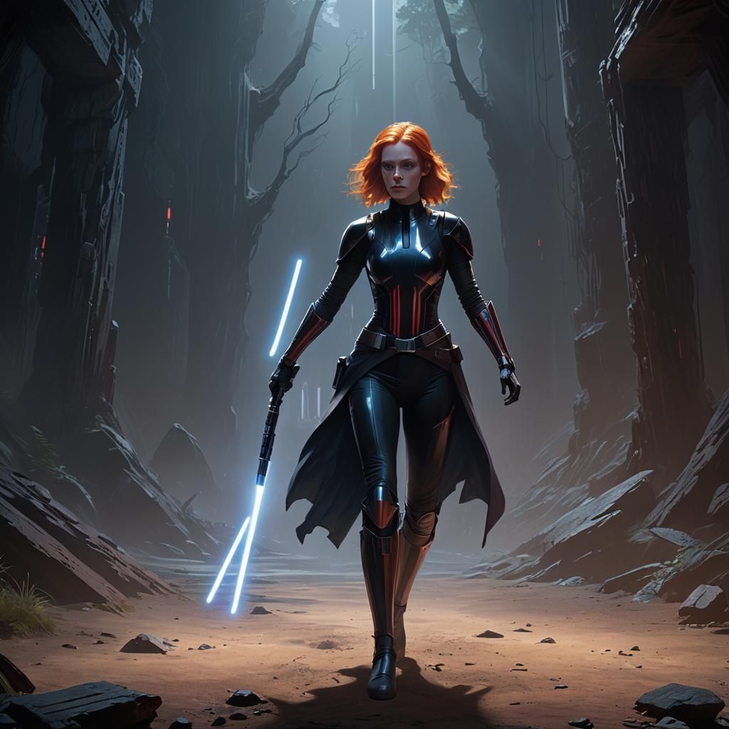 Mystical Girl with Lightsaber: Fantasy Concept Art
