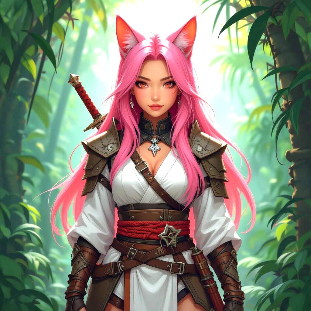 Tabaxi Ninja Woman in Mystical Jungle Art