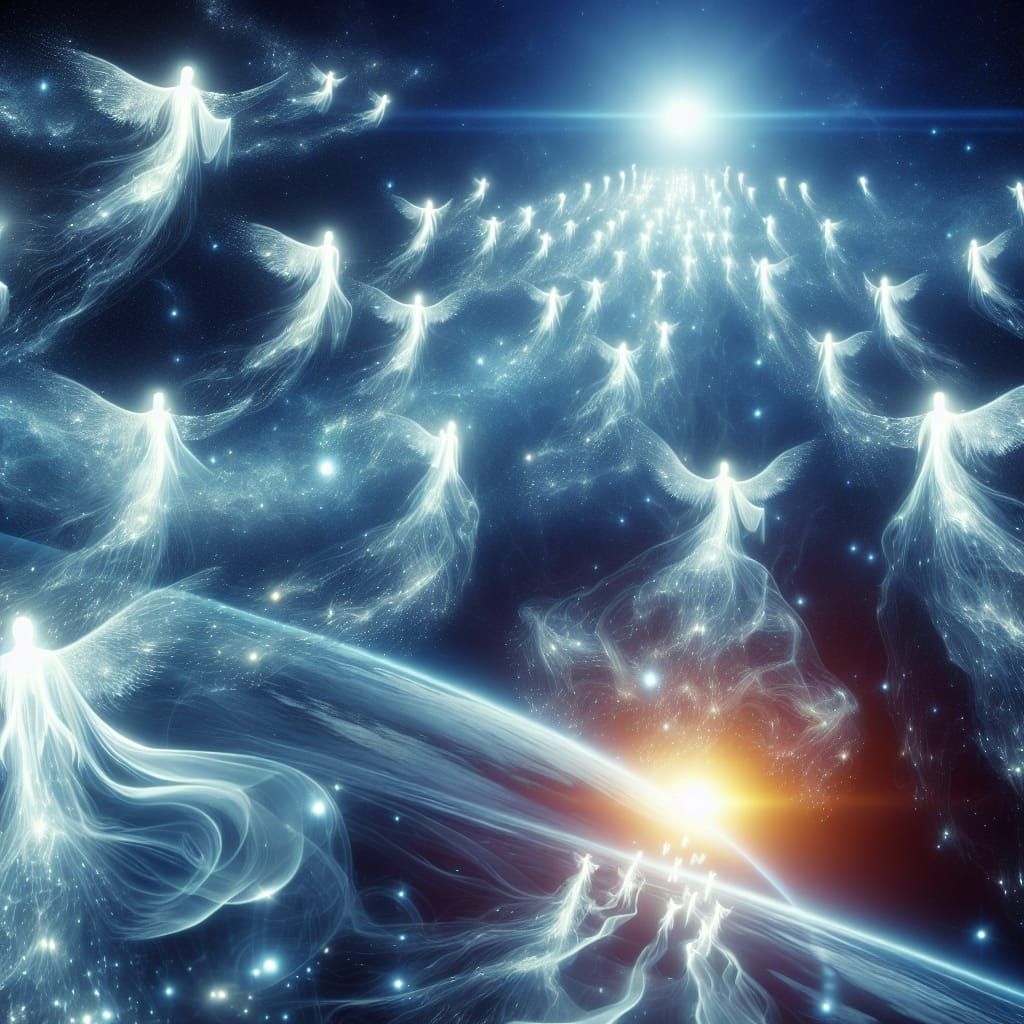 Spectral Beings Guiding Celestial Flock Across Cosmic Expans...