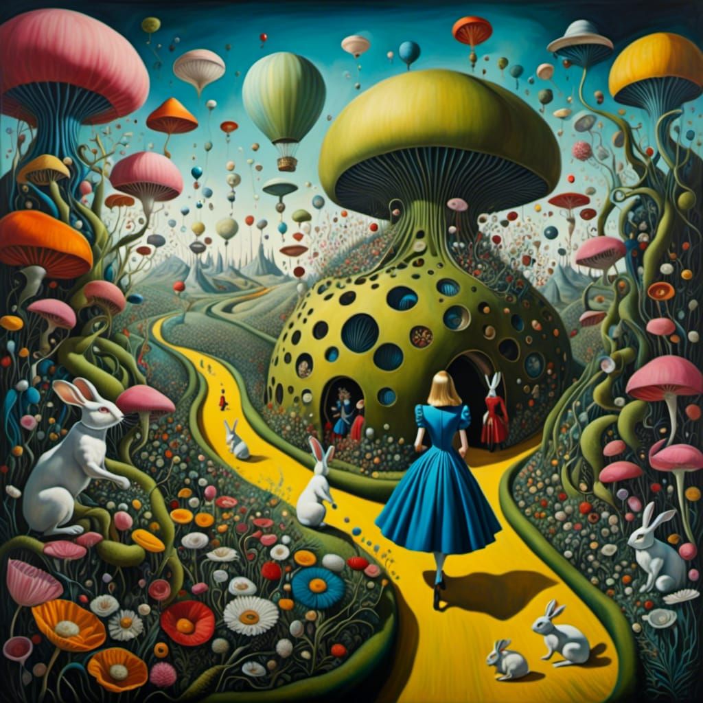 Alice in Wonderland: Surreal Mixed Media Art