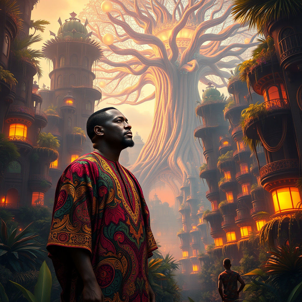 Idris Elba in Dreamlike Nigerian Landscape, Fantasy Art