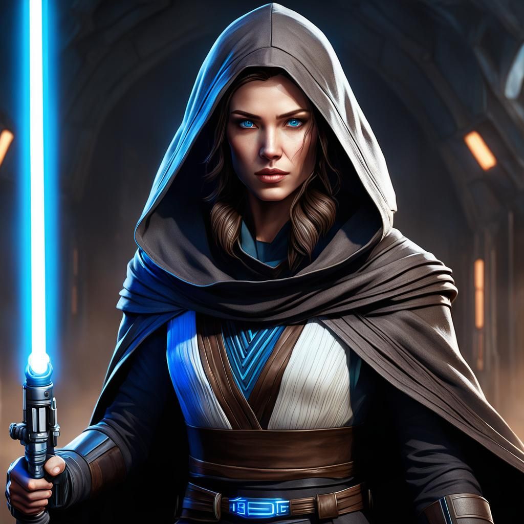 Jedi Warrior with Lightsaber in Detailed Matte Painting