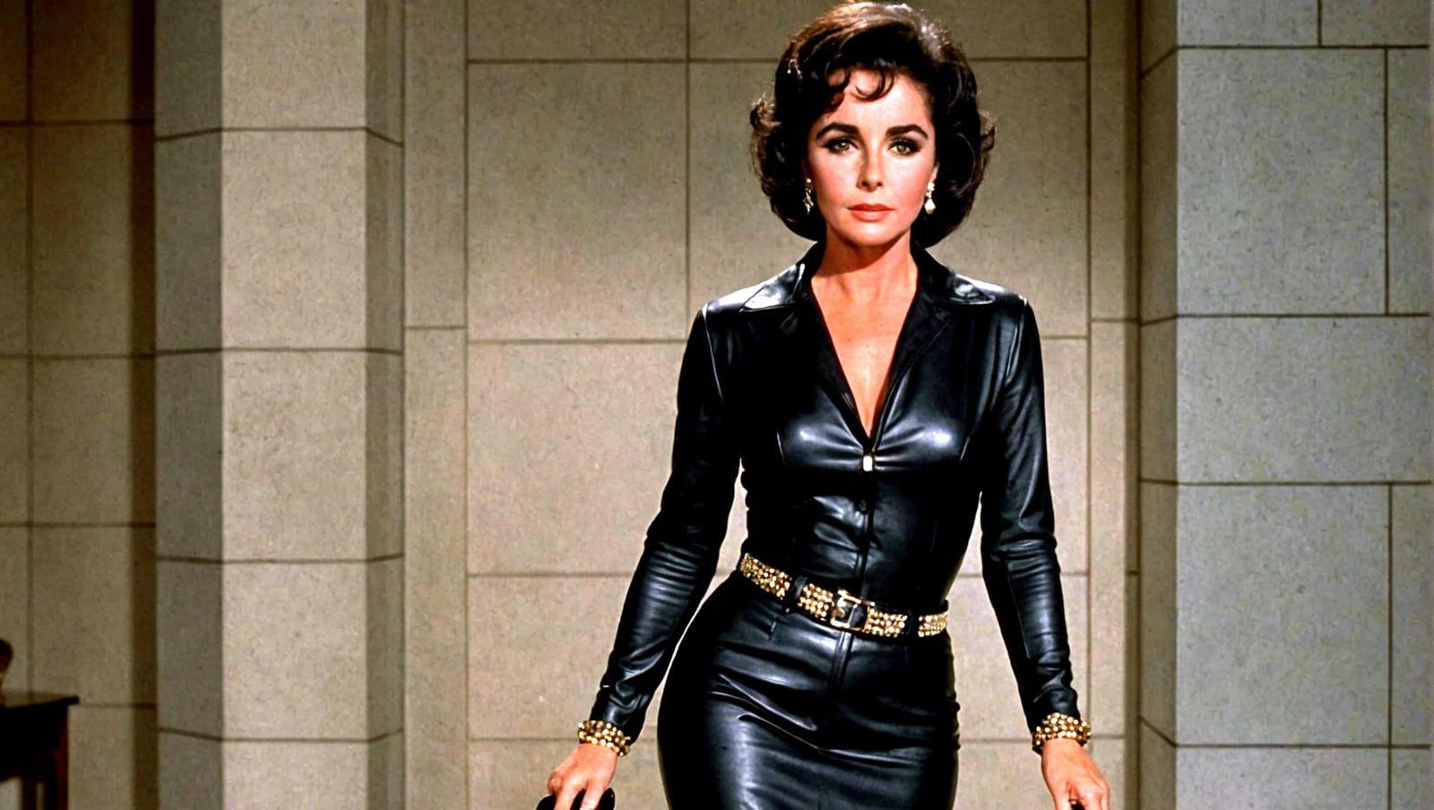 Classic Hollywood Star in Leather Outfit