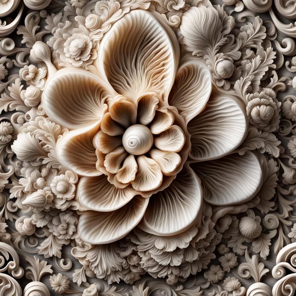 Detailed Floral Carved Shell in Hyperrealistic Style