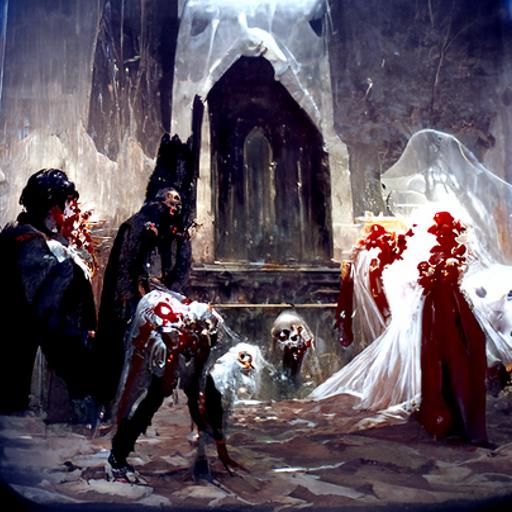 Bloody Vampire Wedding in Horror Engraving Style