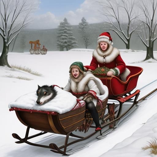 Exciting Winter Sleigh Race Scene