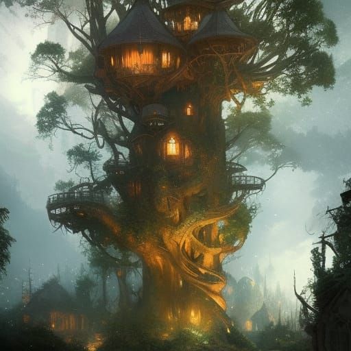 Fantasy Treehouse Concept Art in 8K Resolution