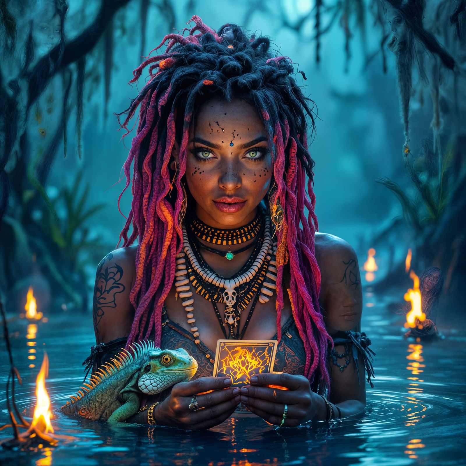 Creole Voodoo Witch in Misty Swamp, Cinematic Style