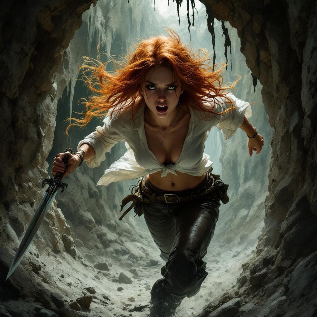 Ginger Adventurer in Peril, Fantasy Illustration