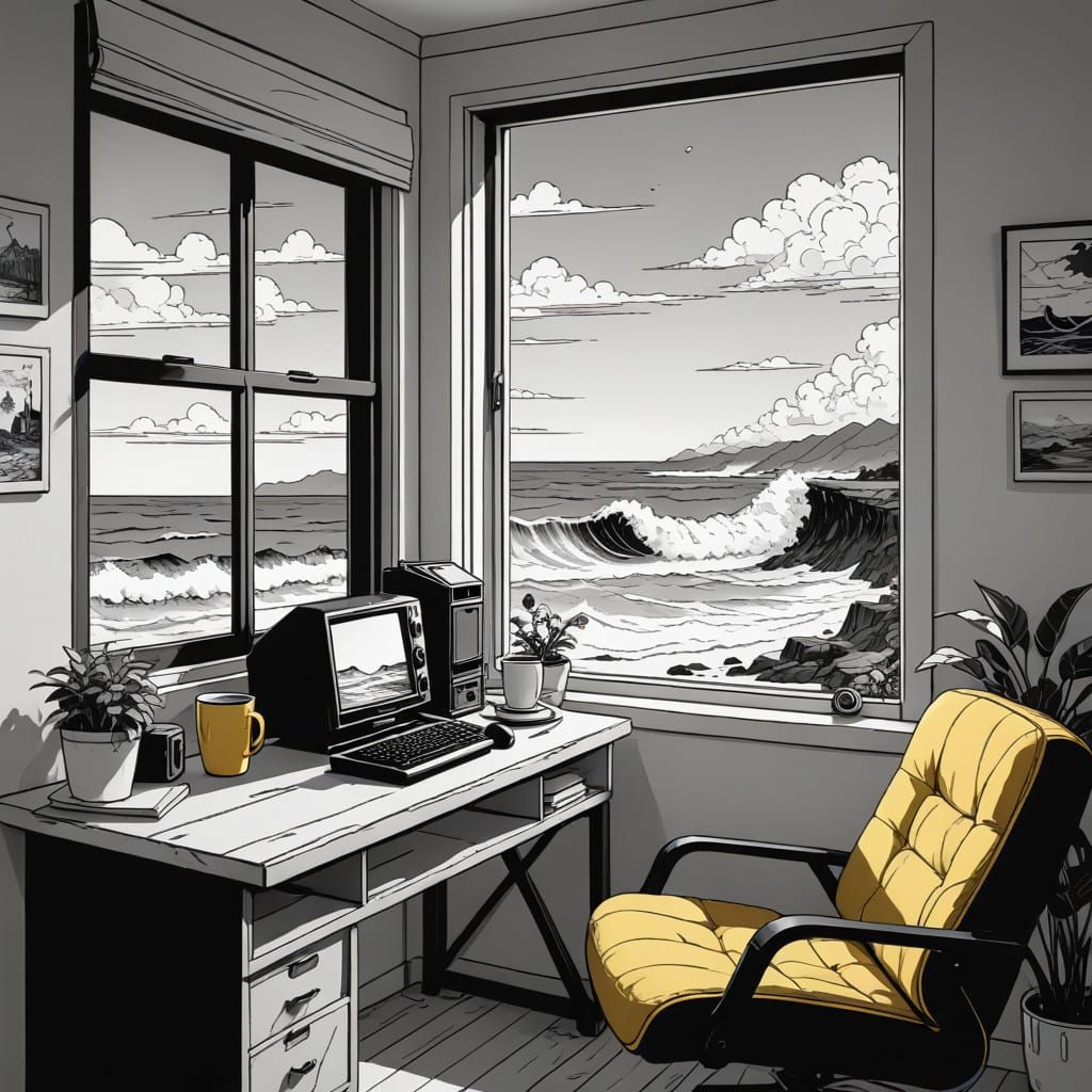Manga Room with Ocean View in Black and Yellow