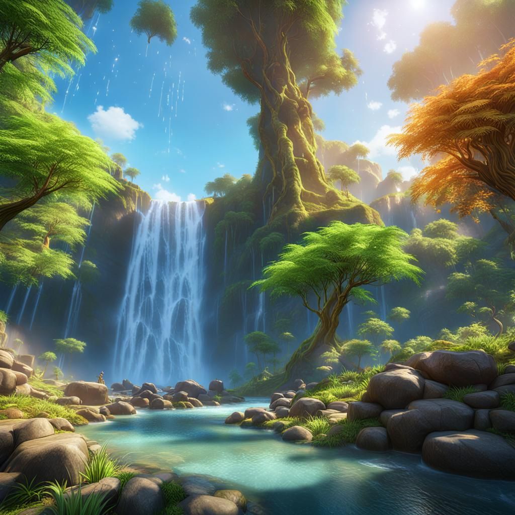 Feng Shui Bamboo Waterfall with Rainbow Phoenix