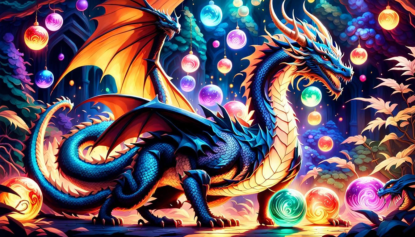 Enchanted Dragon Frolics with Magical Orbs