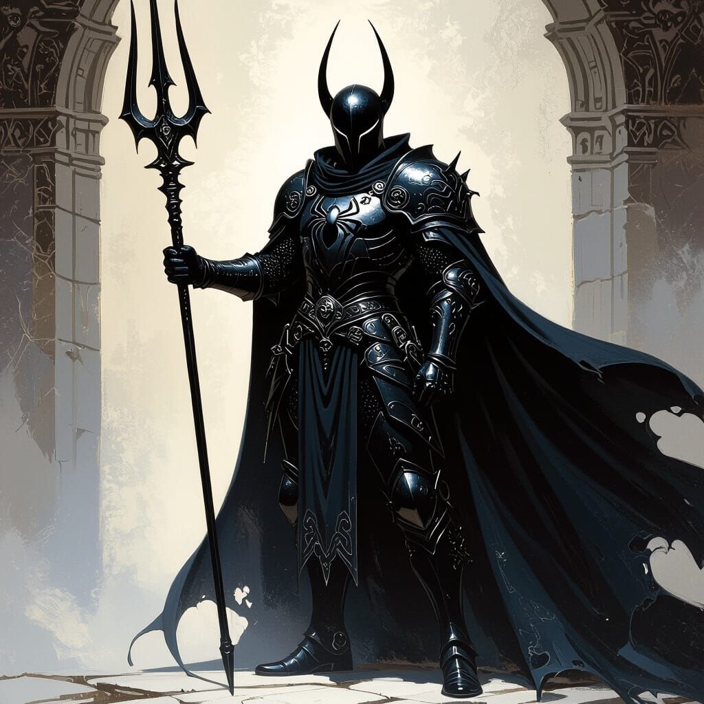 Spider Knight with Trident in Dark Fantasy Style