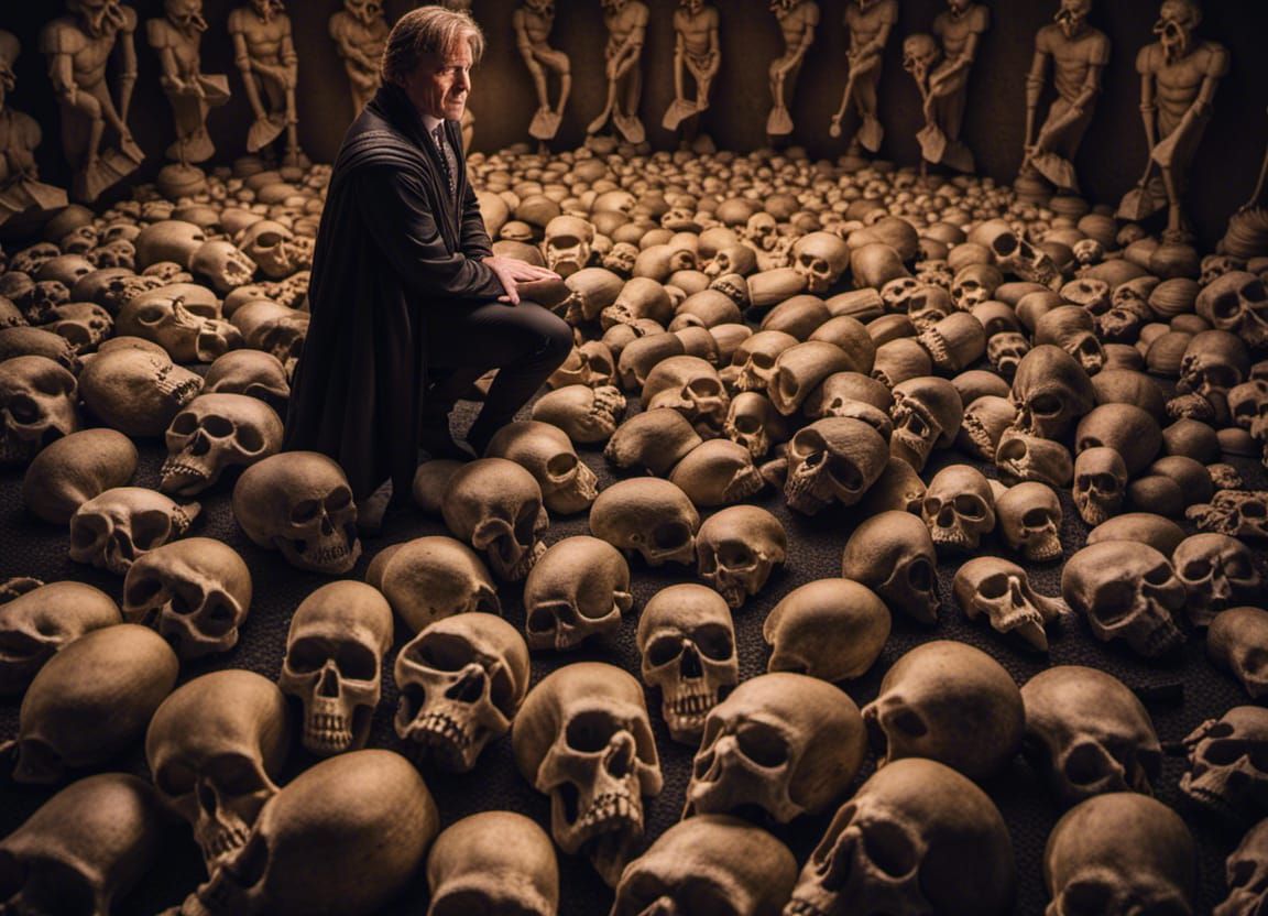 Conan in Dark Photography Scene with Skulls