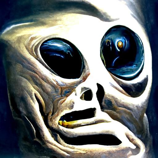 Humorous Alien Prank During Psychedelic Trip: Oil Painting