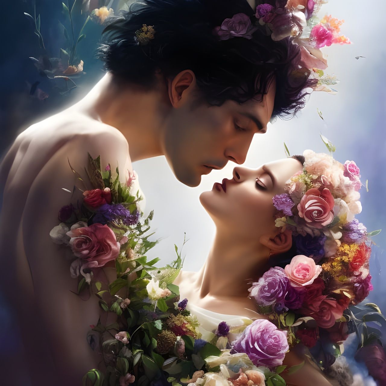 Romantic Embrace in a Hyperdetailed Fantasy Art Style