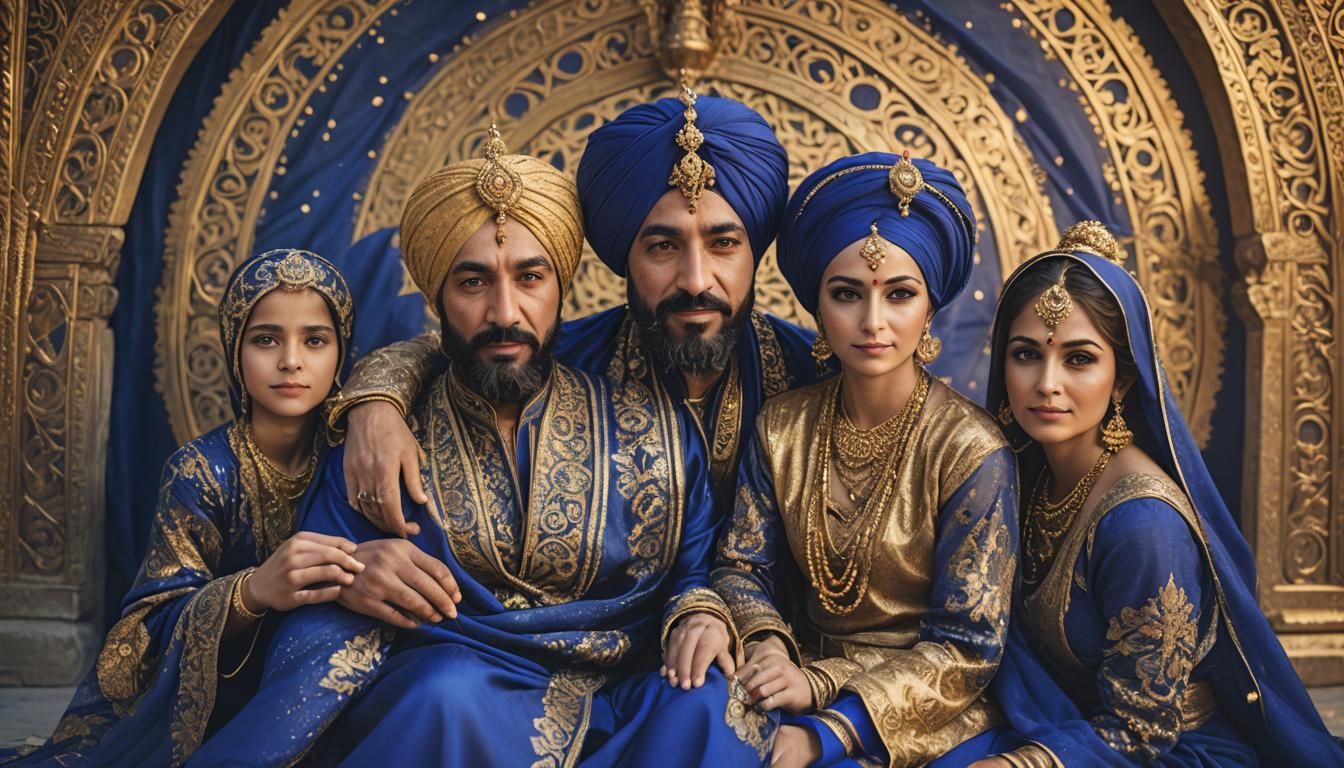 Sultan Family Portrait with Harem, Royal Blue and Gold