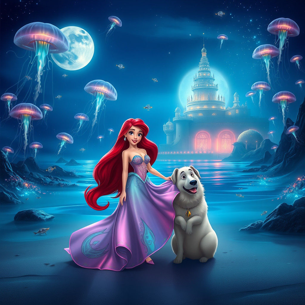 Ariel and Max on a Bioluminescent Beach