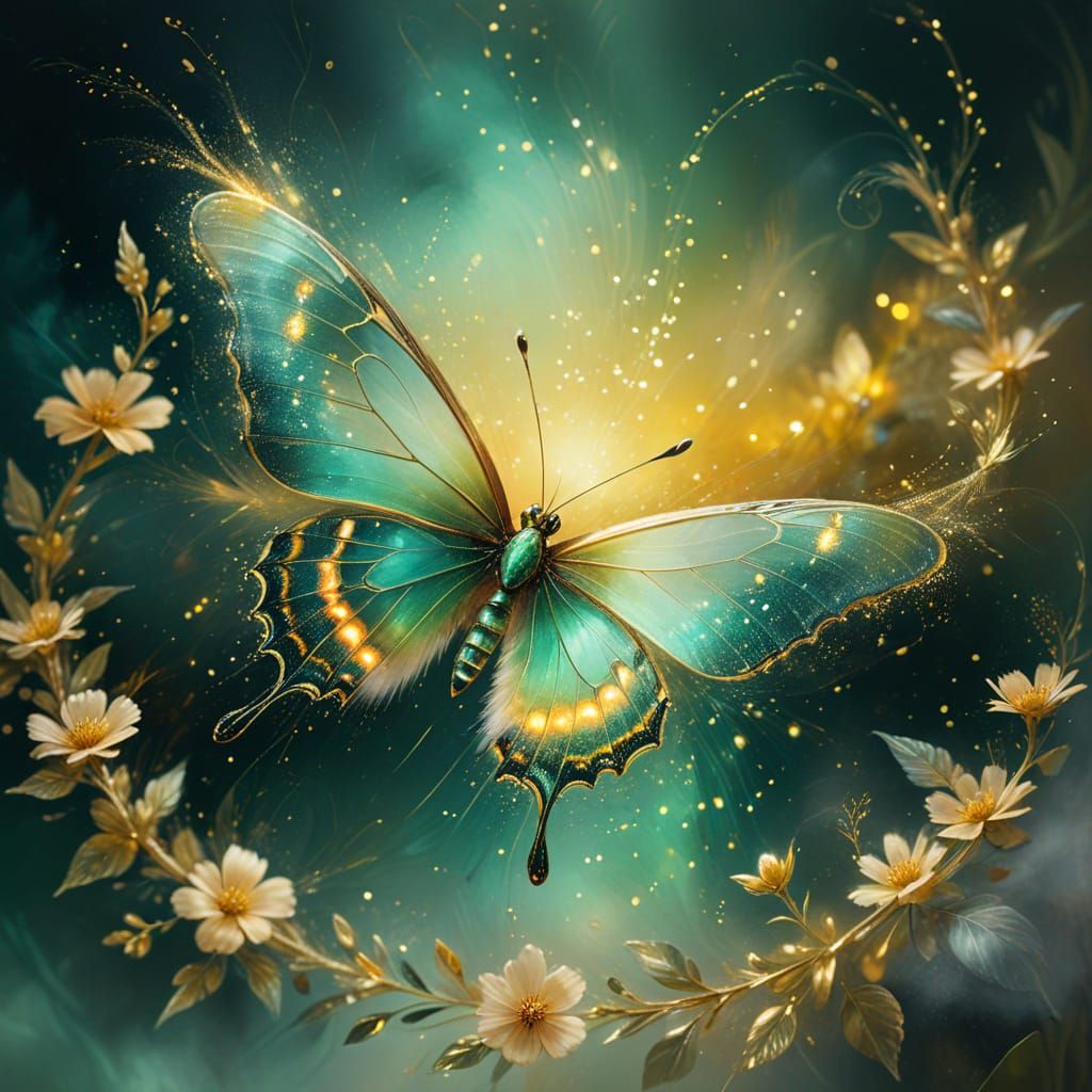 Ethereal Iridescent Butterfly in Digital Painting Style