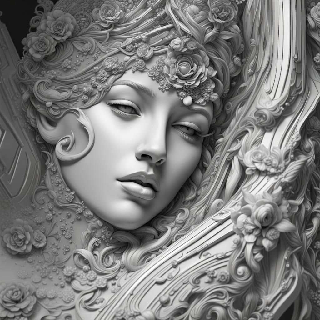 Detailed Black and White Line Art Still Image