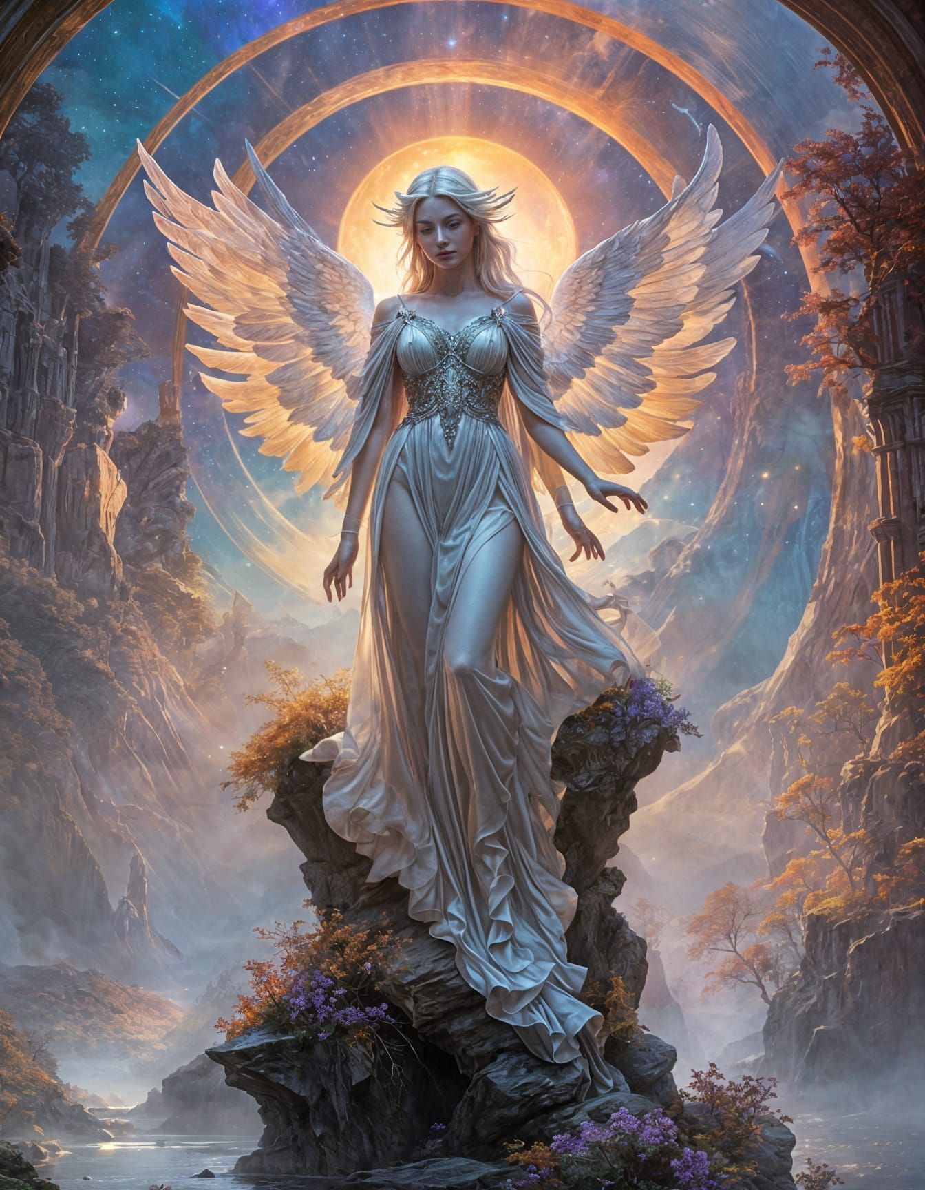 Silver Starlight Angel Descends in Dreamy Fantasy Art