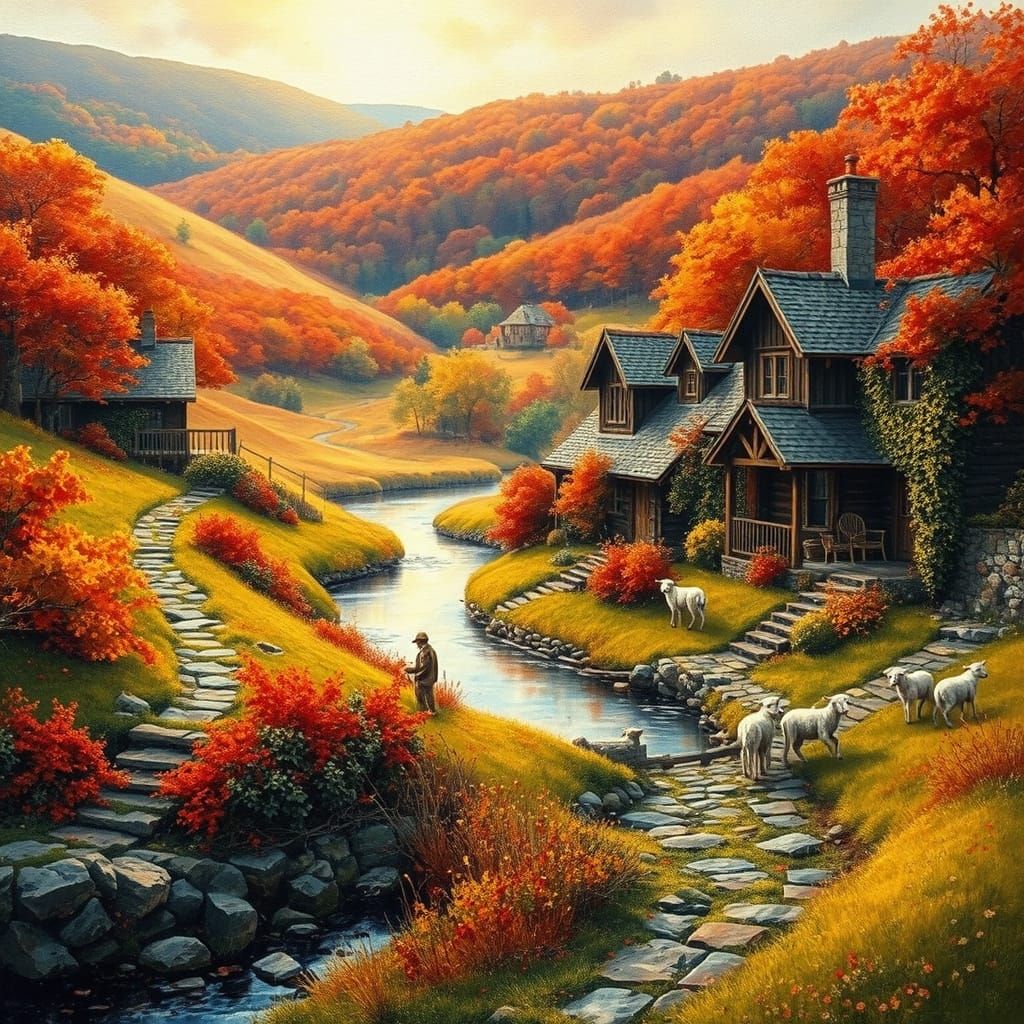 Autumn Landscape in Warm Impressionist Style